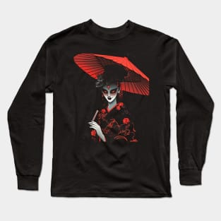 Geisha | Grim Reaper Geisha Skull | Cool Retro Japanese Aesthetic #15 Long Sleeve T-Shirt